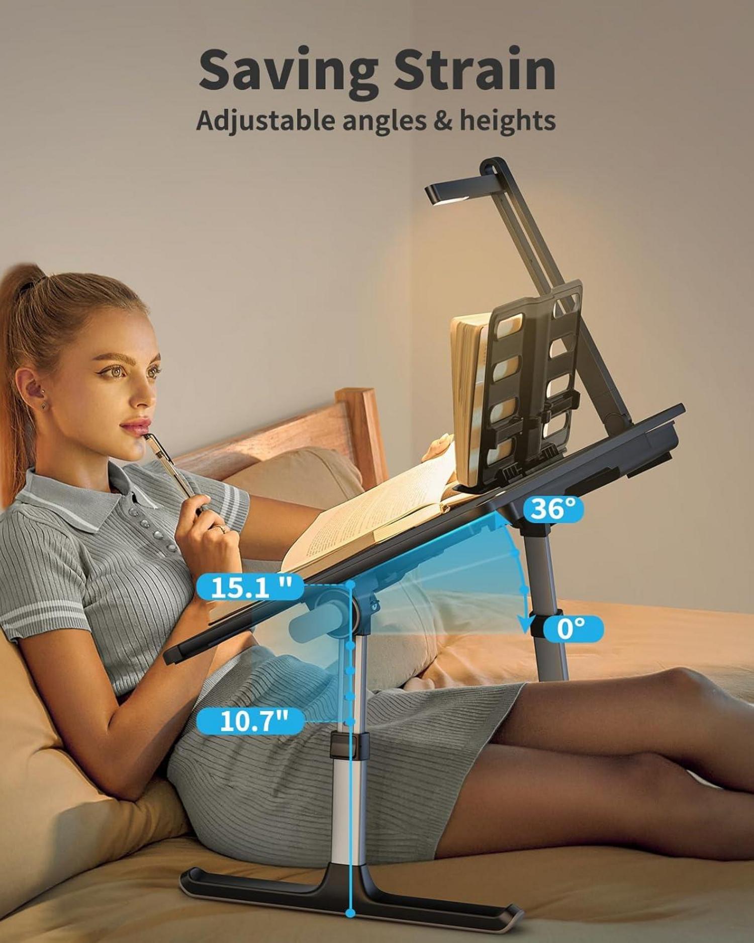 Laptoptisch Betttisch mit LED Lampe Höhe verstellbar Buchständer Tablet Schlitz