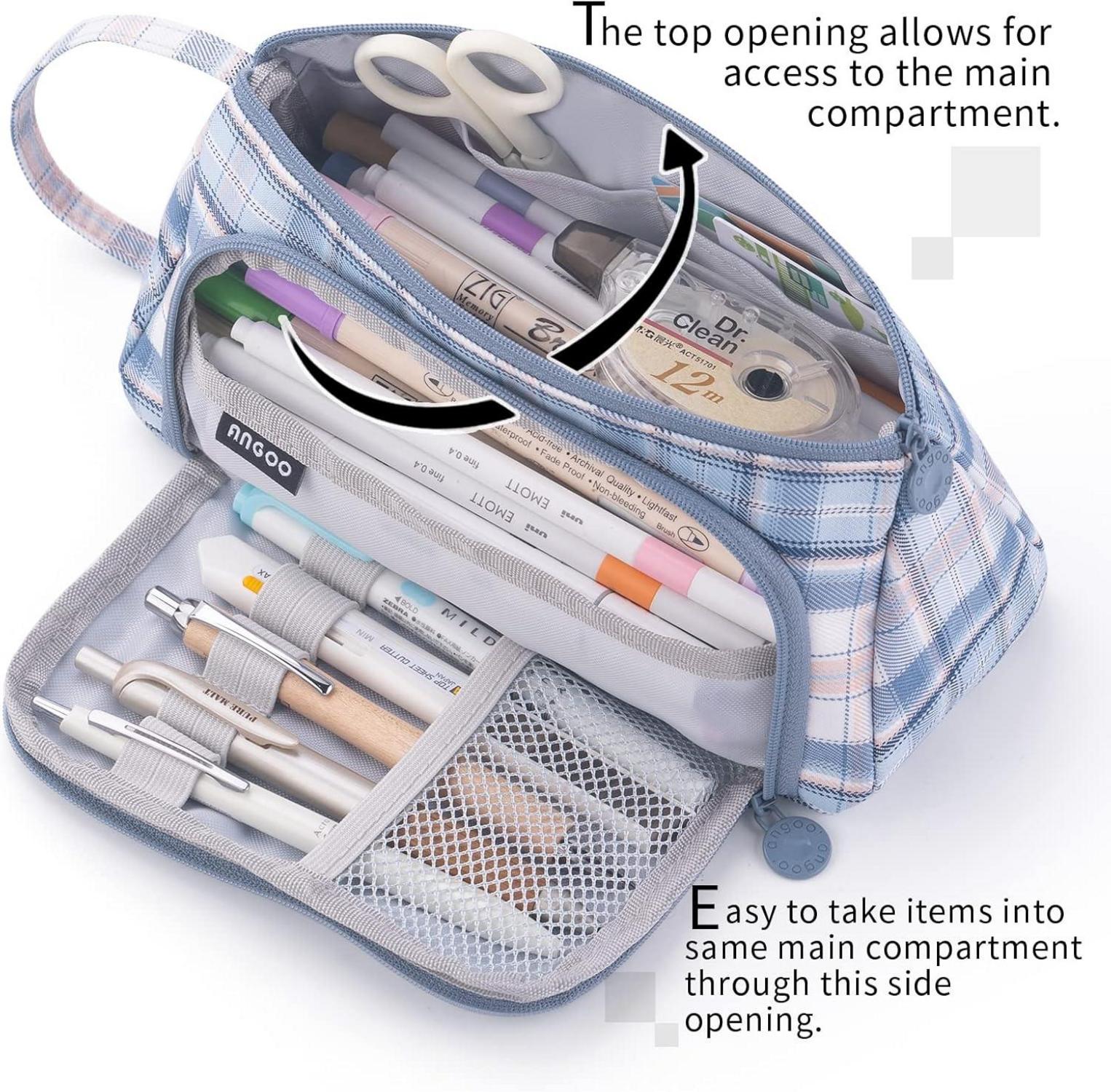 EASTHILL Large Capacity Pencil Case Canvas Storage Pouch Marker Pen Stationery Bag Organizer