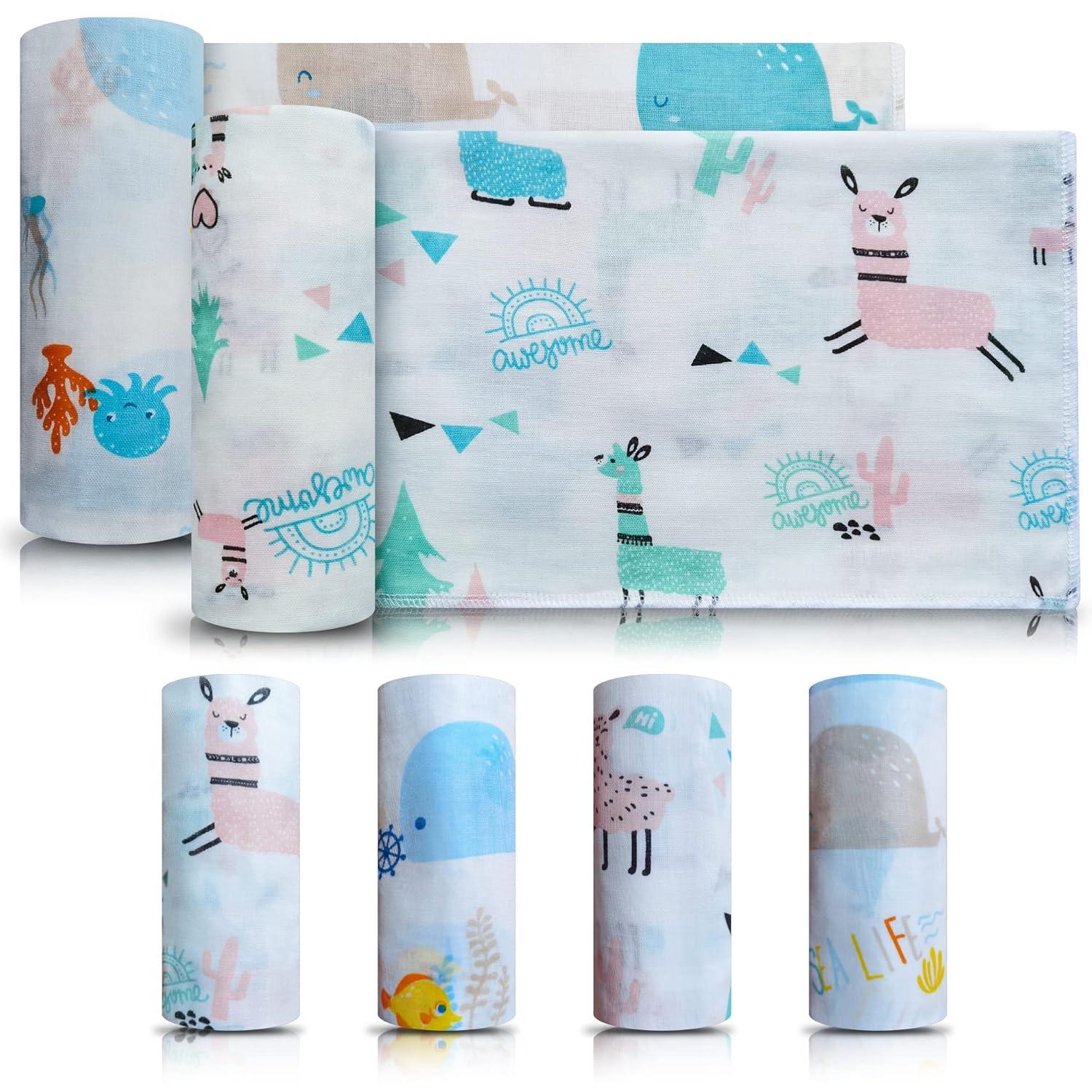 Babytücher aus Stoff 100% Baumwolle Tier-Muster bunt 6er-Set