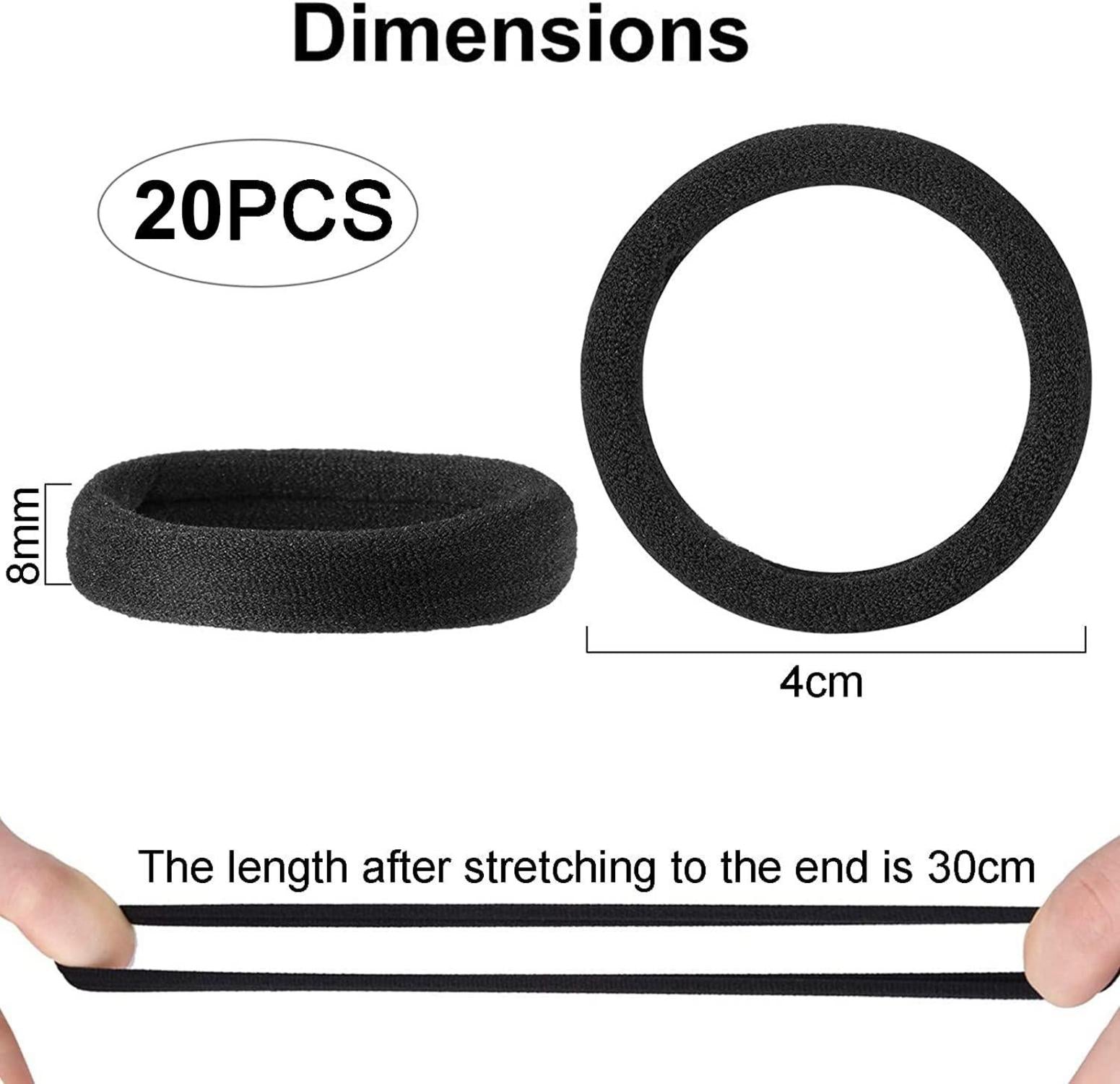 20 Premium Schwarz Baumwolle Haargummis - Elastische