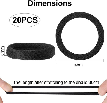 20 Premium Schwarz Baumwolle Haargummis - Elastische