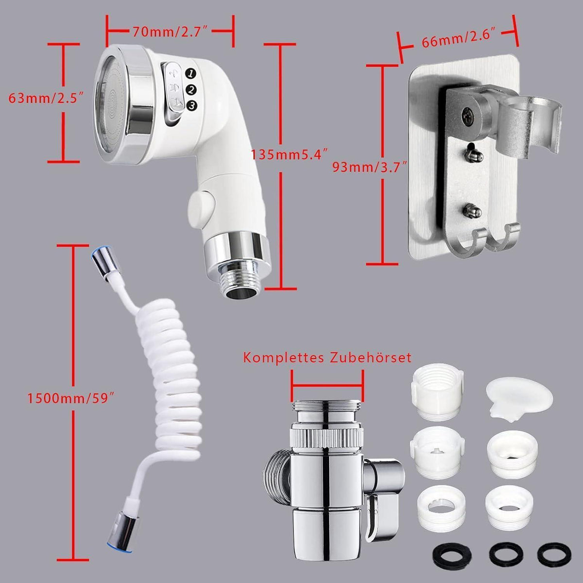 Handbrause-Set mit Teleskopschlauch & Duschkopfhalter