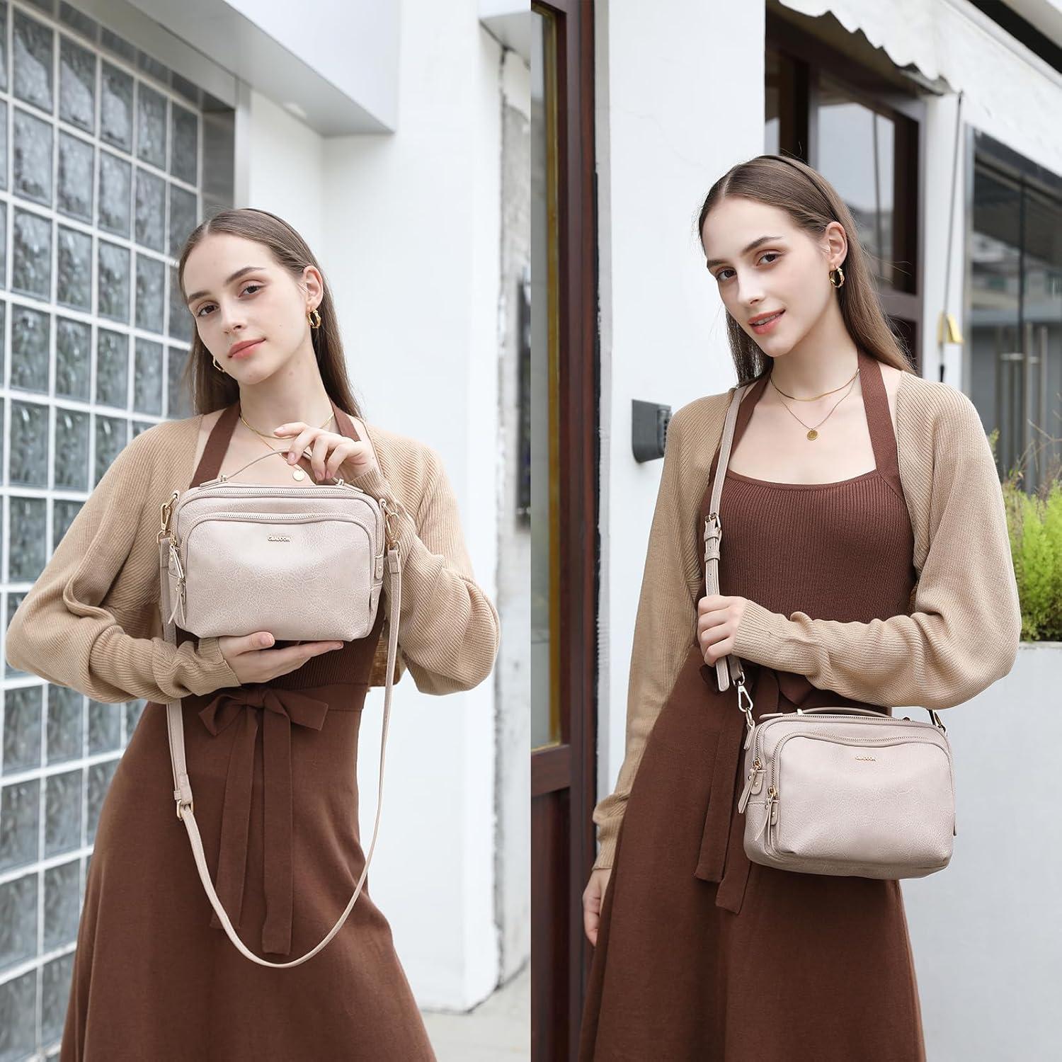 Gladdon Umhängetasche Damen Leder Klein Taupe