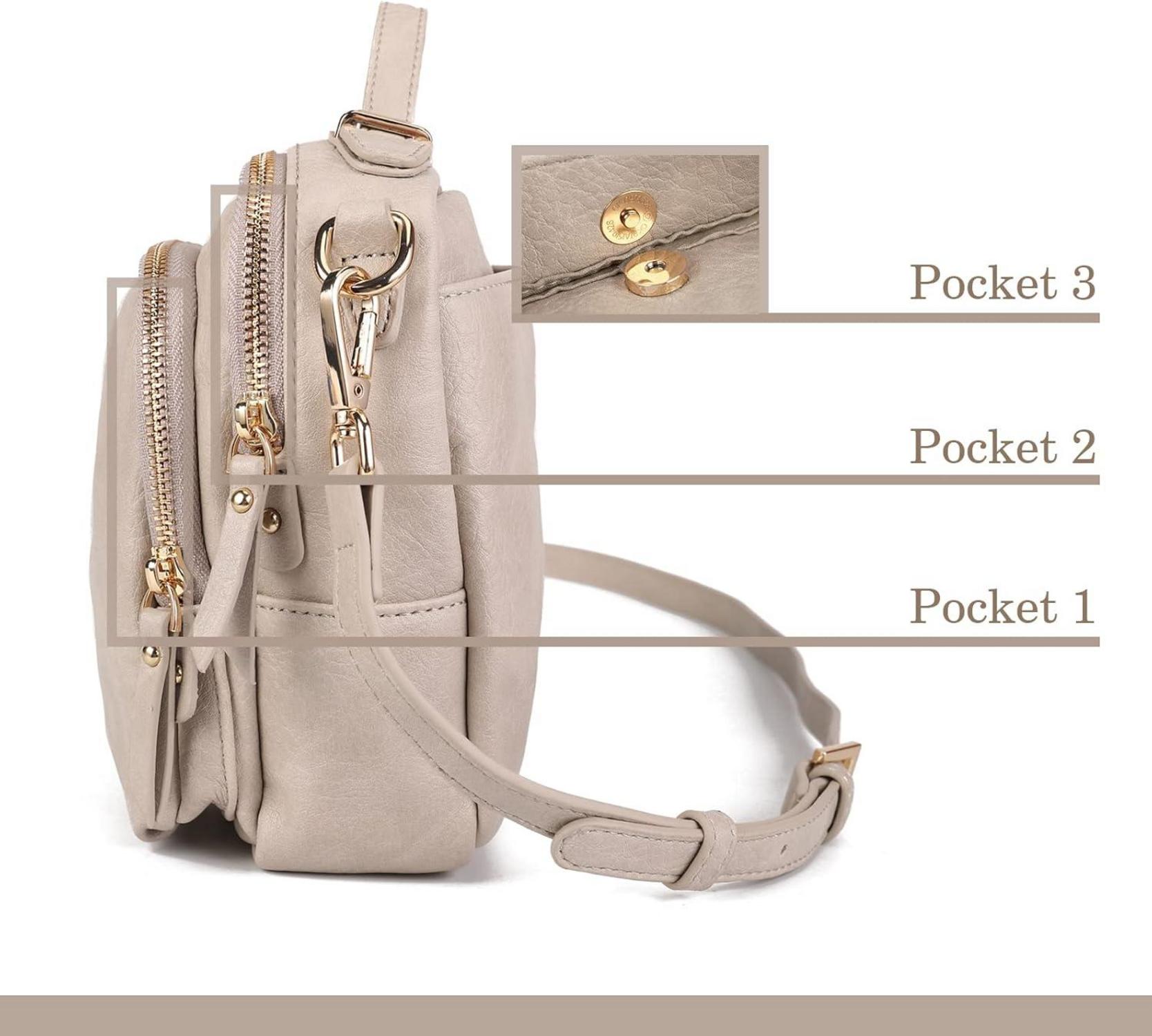 Gladdon Umhängetasche Damen Leder Crossbody Schultertasche Taupe