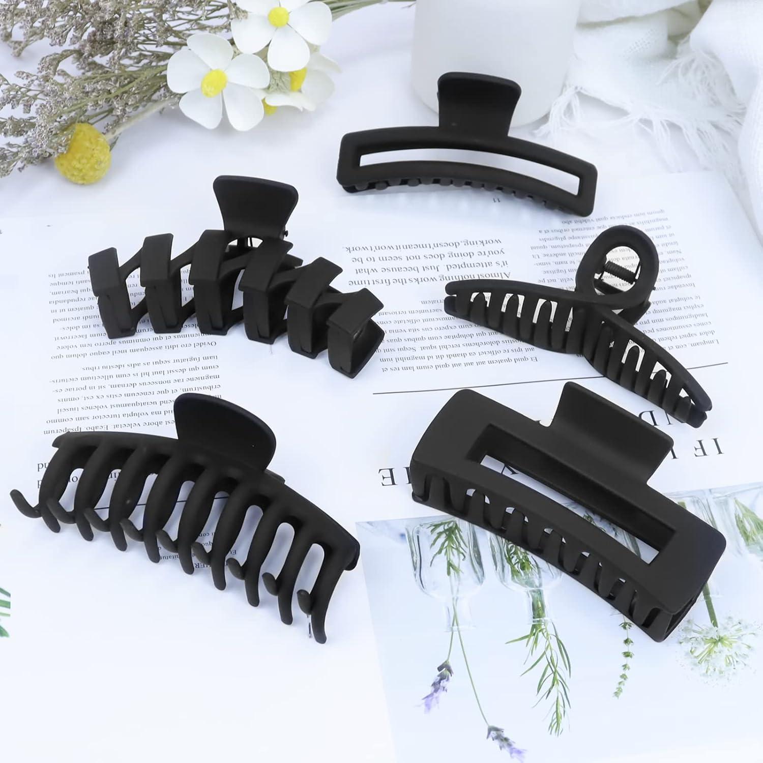 Haarklammer Set 5 Stück Schwarz Matt für Dickes Haar, Damen Haarspangen