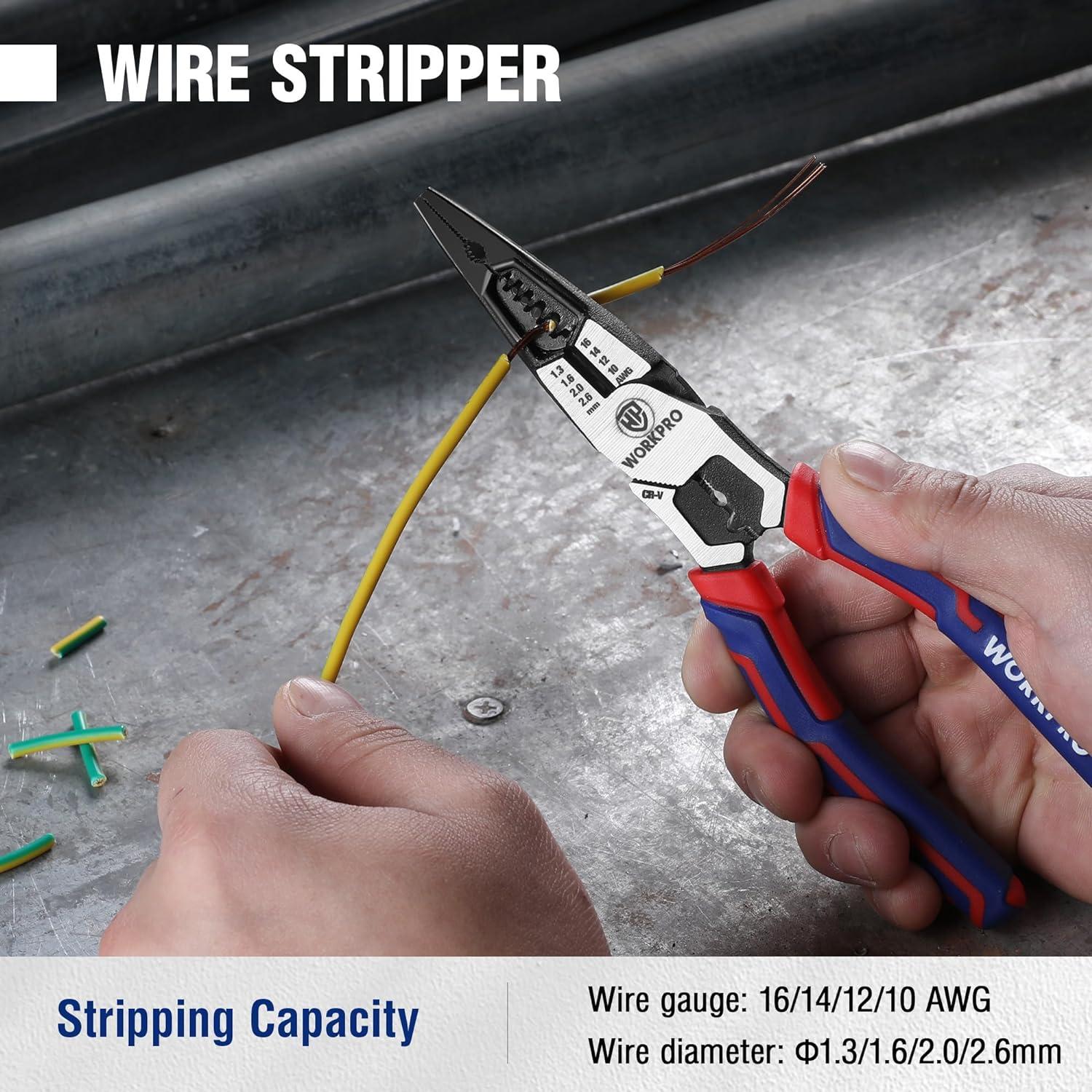 WORKPRO Spitzzange 200mm Flachrundzange Multifunktionszange Cr-V Stahl