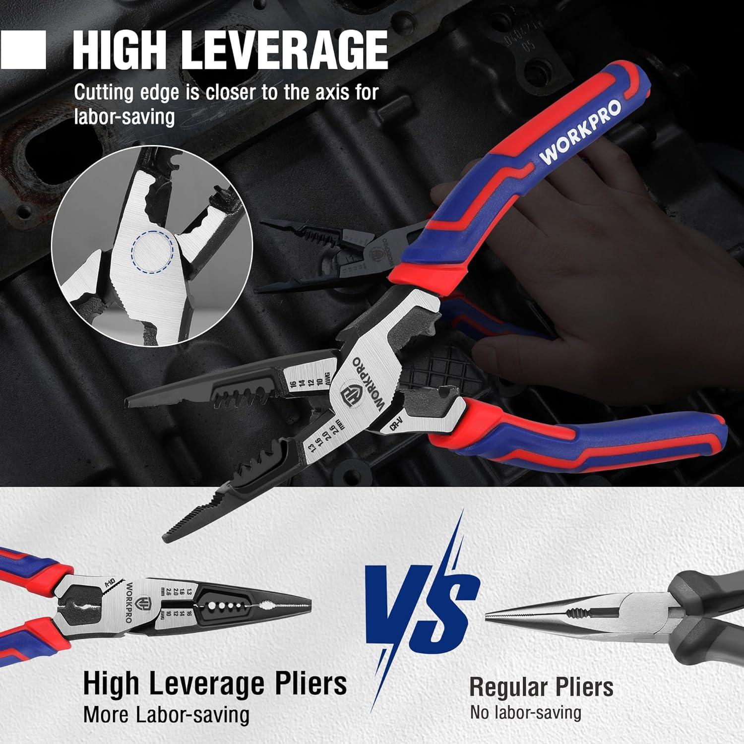 WORKPRO Spitzzange 200mm Flachrundzange Multifunktionszange Cr-V Stahl