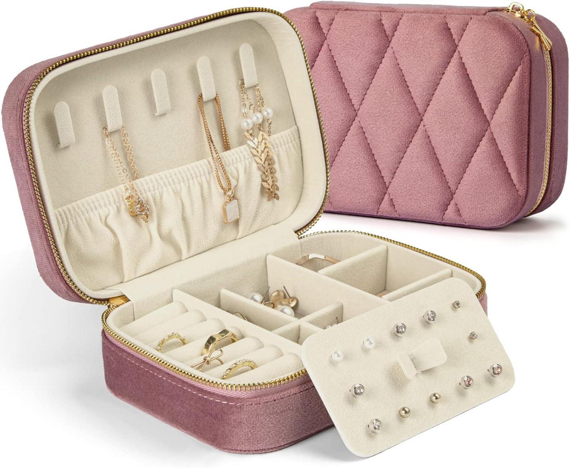 Schmuckkästchen Samt Schmuckbox für Damen Reise Organizer Ohrringe