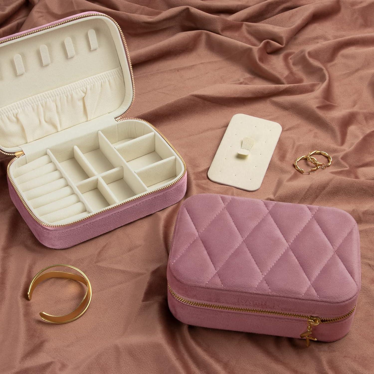 Schmuckkästchen Damen Reise Schmuckbox Samt Schmuckschatulle Ohrringe Ringe