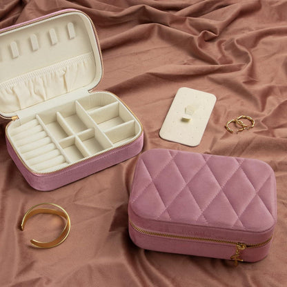 Schmuckkästchen Damen Reise Schmuckbox Samt Schmuckschatulle Ohrringe Ringe