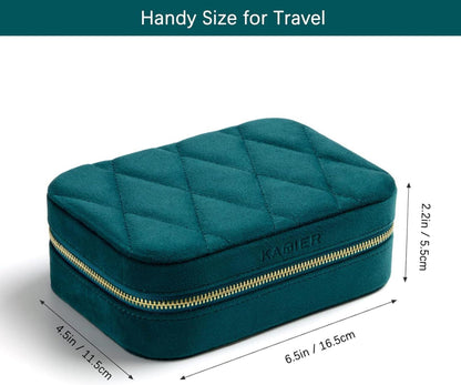 KAMIER Kleine Schmuckkästchen für Damen, Reise Schmuckbox Samt Schmuckschatulle Ohrringe Ringe Halsketten Pfauenblau