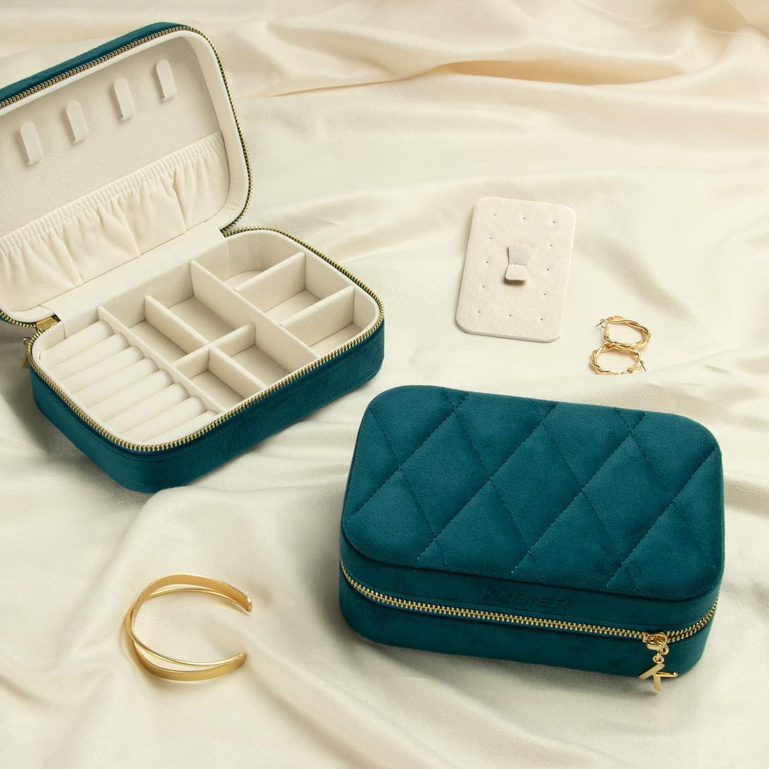 KAMIER Kleine Schmuckbox Damen Reise Samt Schmuckschatulle Ohrringe Ringe