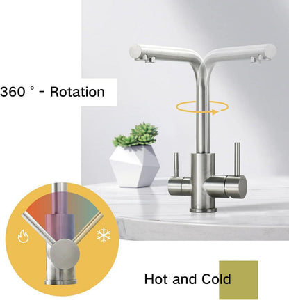 3 Wege Wasserhahn Küche 360° Drehbar Edelstahl Mischbatterie Trinkwasserhahn