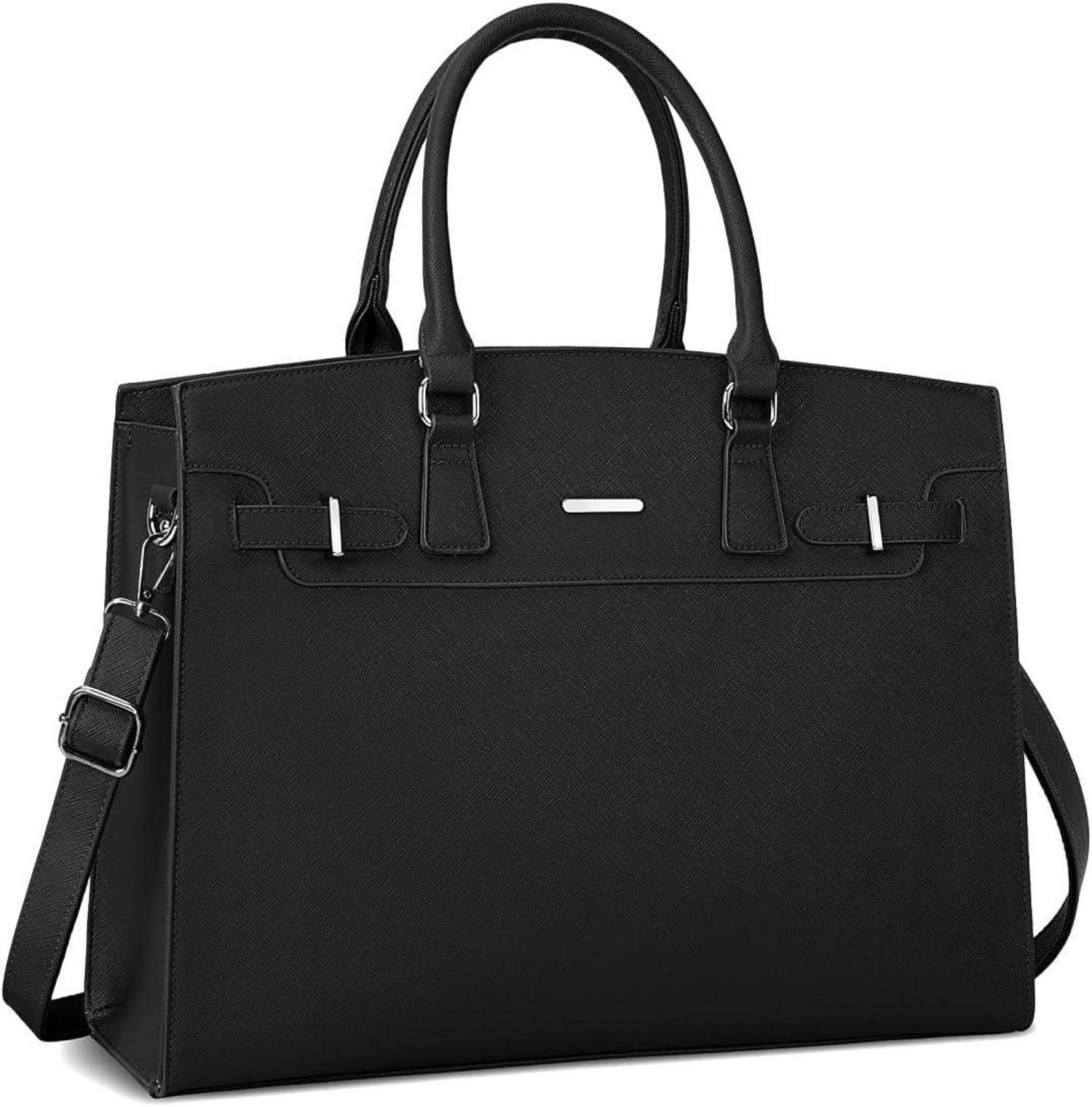 Schwarze Handtasche Damen Groß 15.6 Zoll PU Leder Shopper