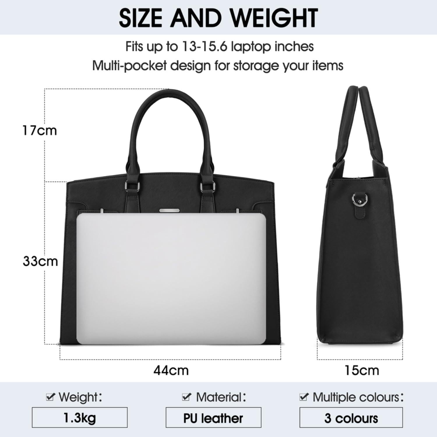 Schwarze Handtasche Damen Groß PU Leder 15.6 Zoll Laptop