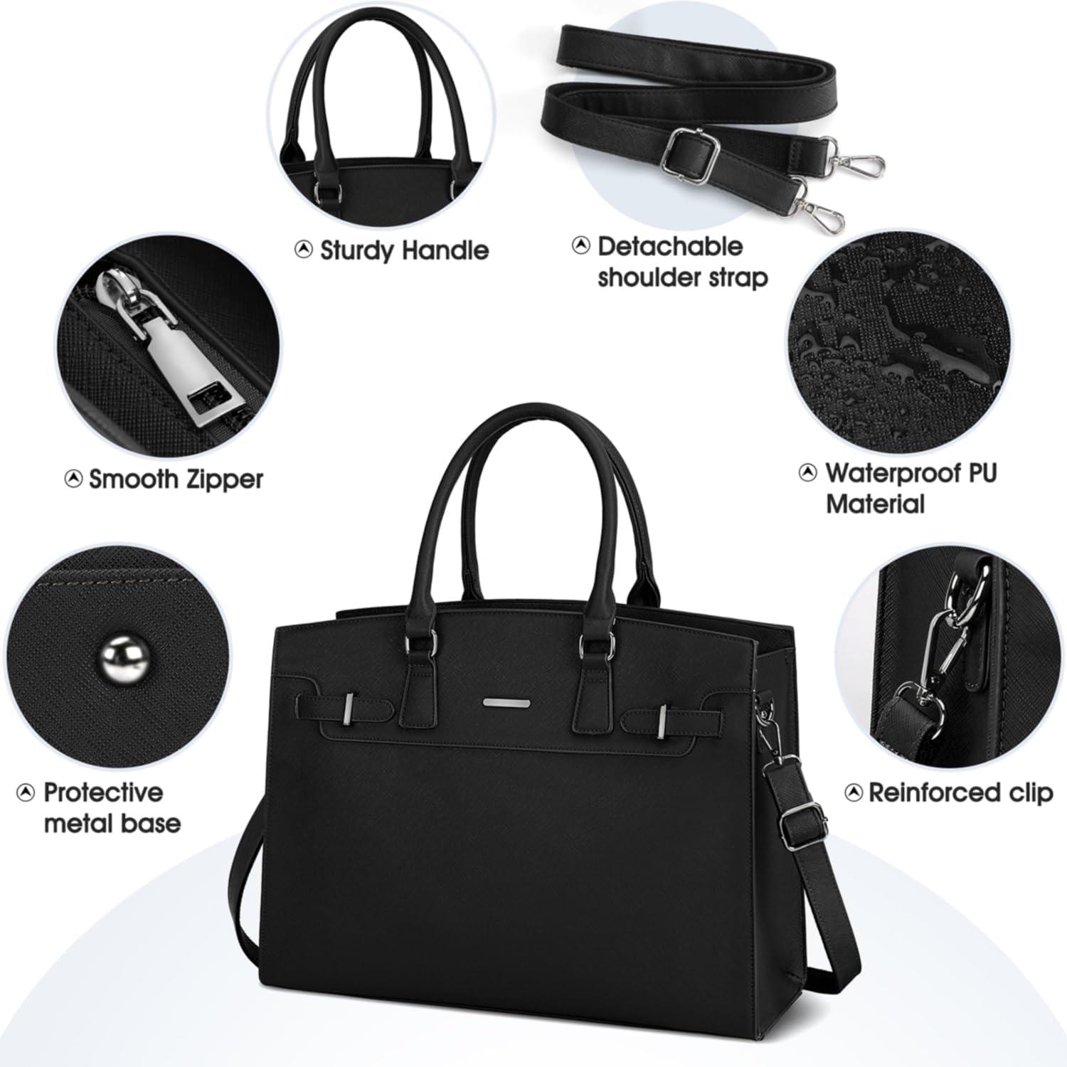 Schwarze Handtasche Damen Groß 15.6 Zoll PU Leder Shopper