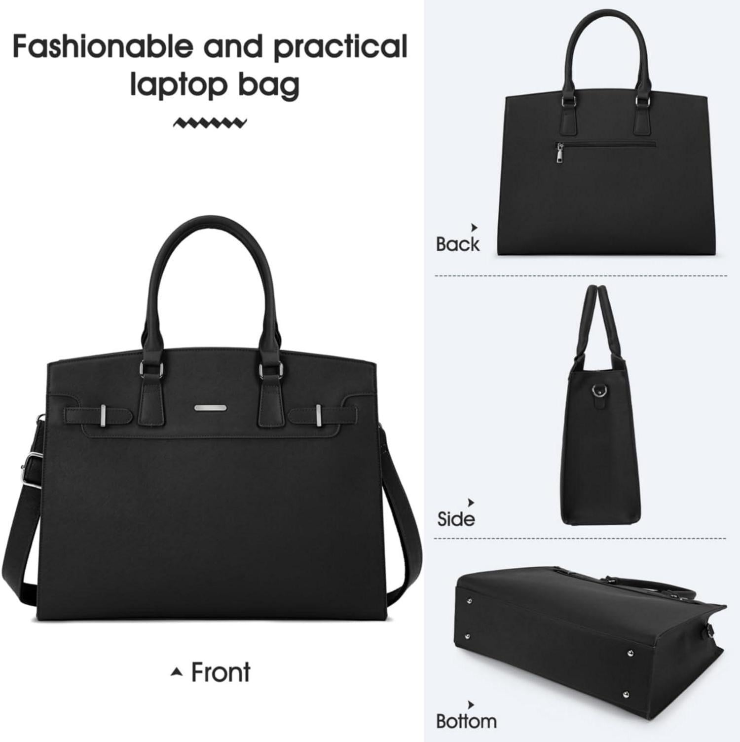 Schwarze Handtasche Damen Shopper 15.6 Zoll PU Leder Wasserdicht
