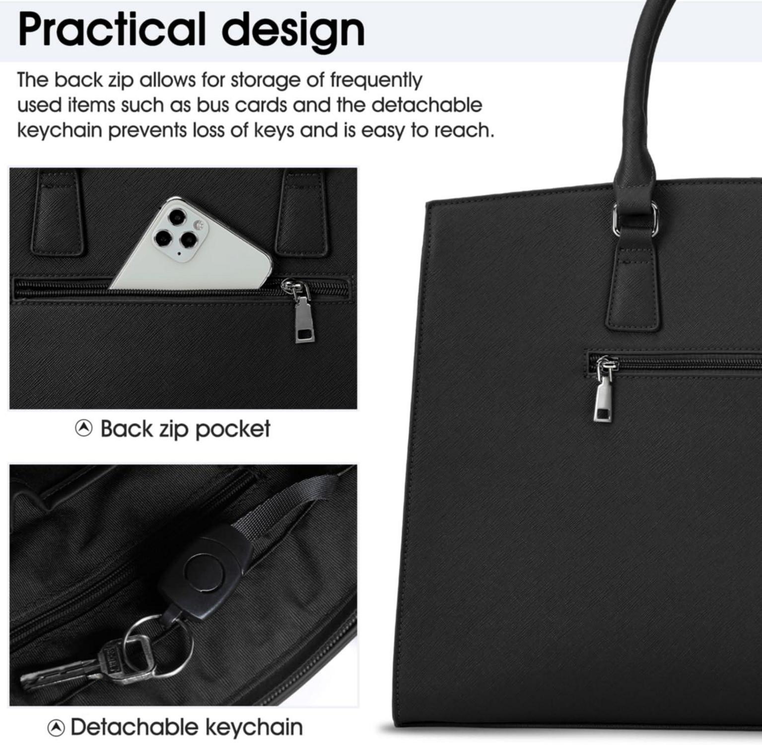 Handtasche Damen Schwarz PU Leder Shopper Groß Wasserdicht 15.6 Zoll