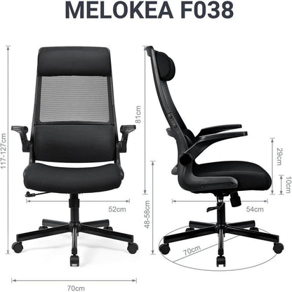 Ergonomischer Bürostuhl mit Netzrücken und verstellbarer Kopfstütze (Schwarz)
