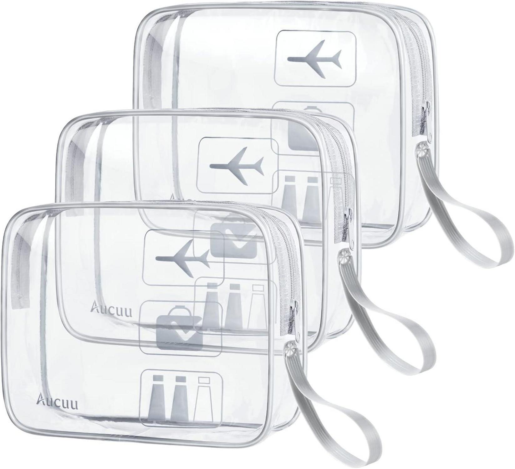 Durchsichtige Kulturtasche Set, 3 Stück PVC Make-up-Taschen - Grau