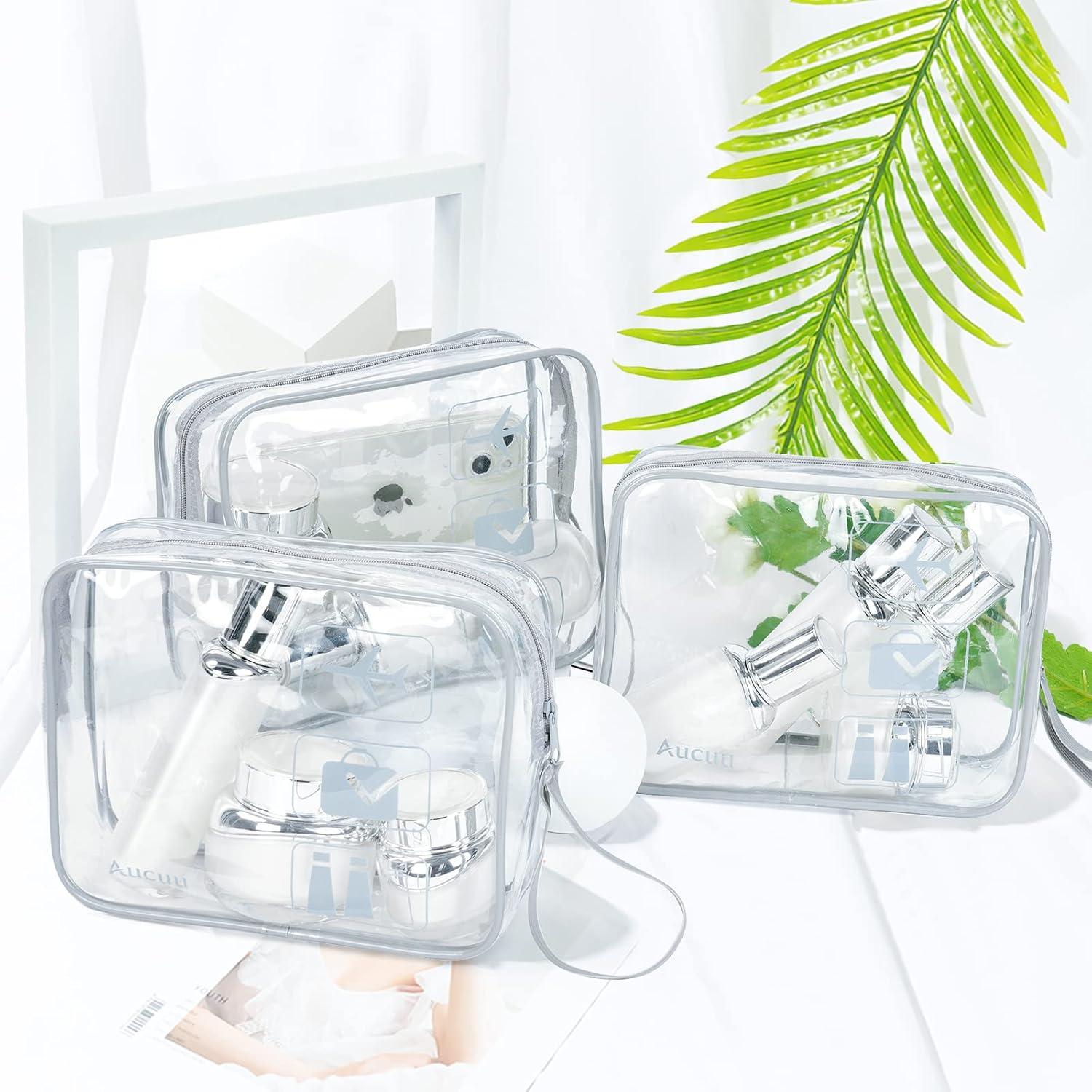 Aucuu 3er Set Transparente Kultur- und Kosmetiktaschen Grau TSA-Zugelassen