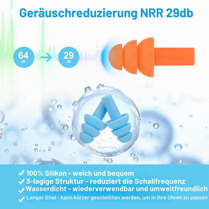 6x Silikon Ohrstöpsel – Geräuschunterdrückung zum Schwimmen & Schlafen