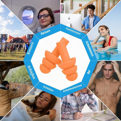 6x Silikon Ohrstöpsel – Geräuschunterdrückung zum Schwimmen & Schlafen