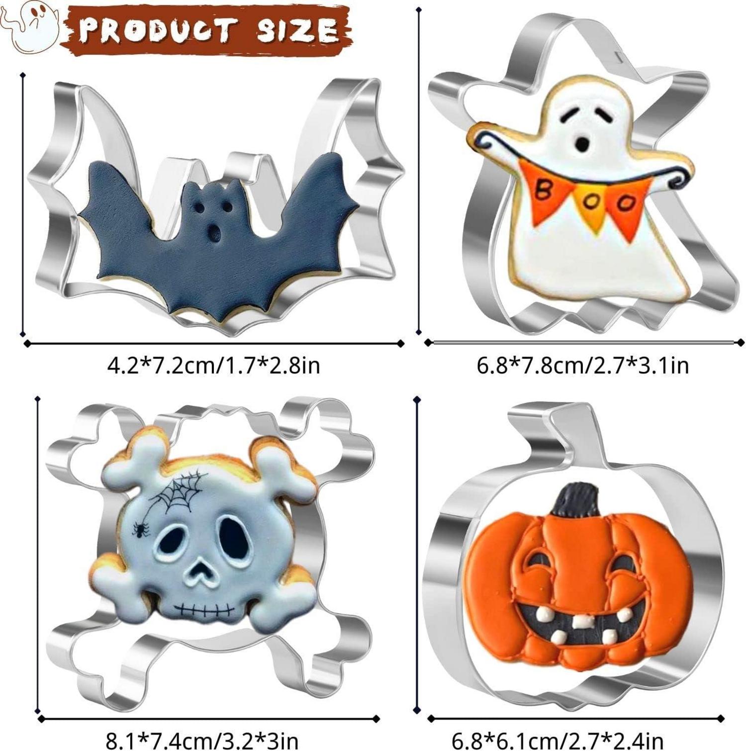 Halloween Ausstecher Set 4er Pack Geister Fledermaus Kürbis Schädel Edelstahl