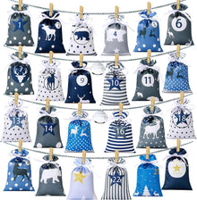 Adventskalender zum Befüllen Stoffbeutel Weihnachtskalender 24 blau