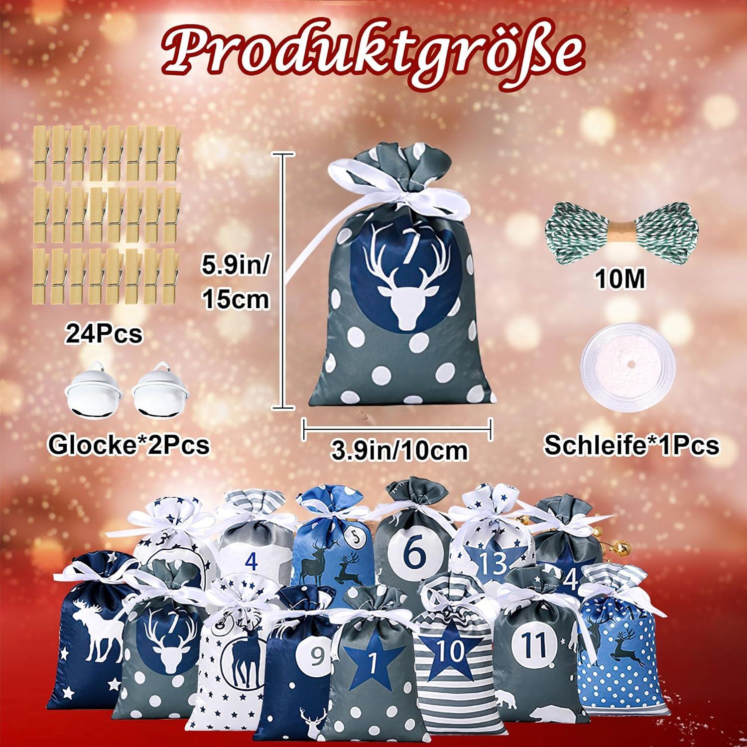 Adventskalender zum Befüllen 24 Stoffbeutel