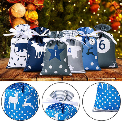 Adventskalender zum Befüllen Stoffbeutel Weihnachtskalender 24 blau