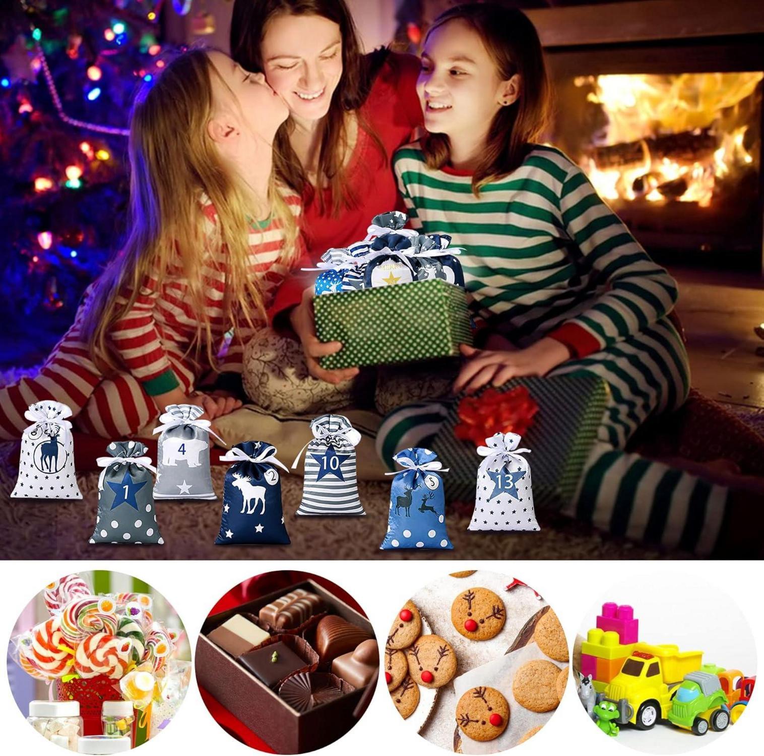 Adventskalender zum Befüllen 24 Stoffbeutel Kette Weihnachtskalender