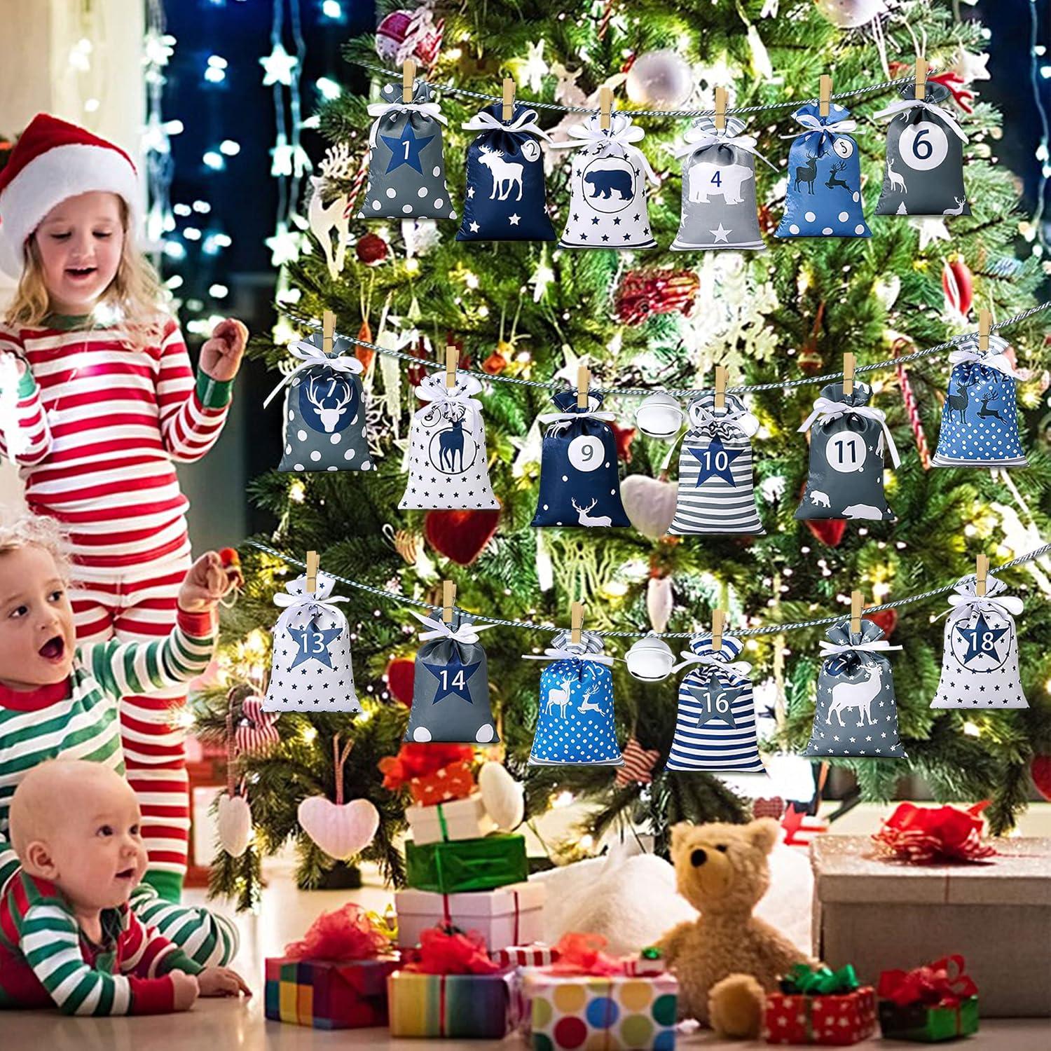 Adventskalender zum Befüllen 24 Stoffbeutel Kette Weihnachtskalender
