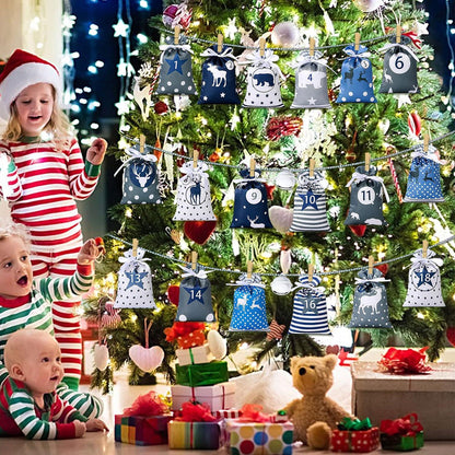 Adventskalender zum Befüllen 24 Stoffbeutel Kette Weihnachtskalender
