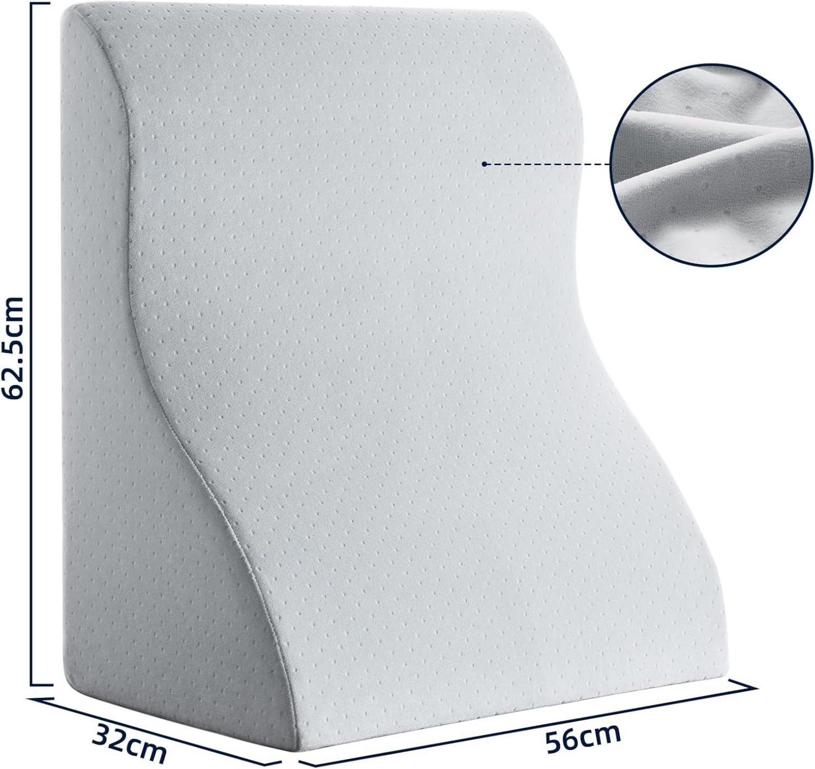 NOFFA Lesekissen Memory Schaum Keilkissen - Rückenunterstützung Sofa Bett - Breit 56cm Grau