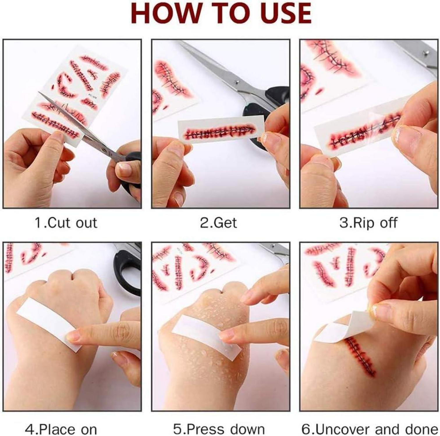 22 Blatt Halloween Temporäre Tattoos Narben Zombie Wunden Makeup