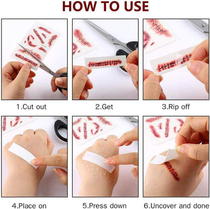 22 Blatt Halloween Temporäre Tattoos Narben Zombie Wunden Makeup