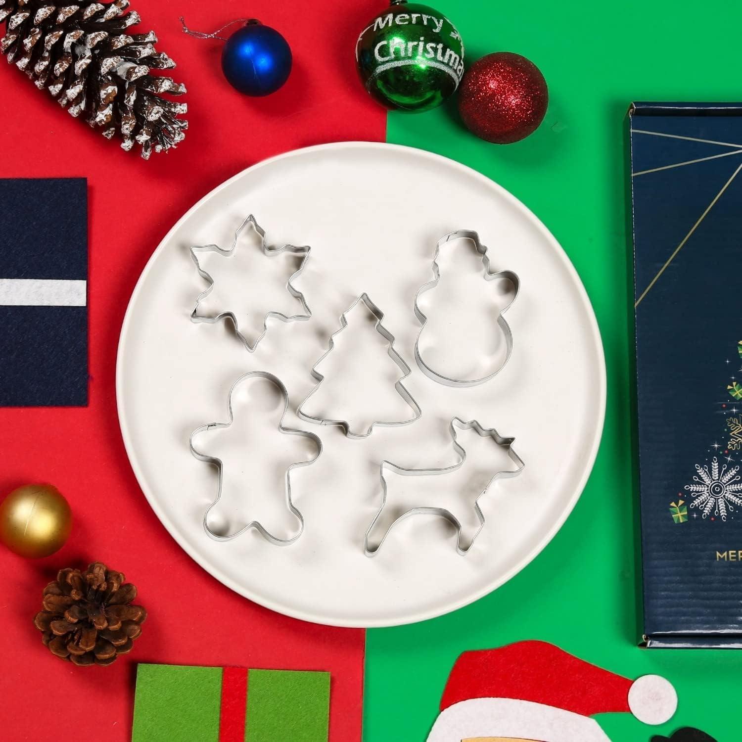 Weihnachtsausstechformen-Set Edelstahl 5-teilig Lebkuchenmann Schneeflocke Schneemann Weihnachtsbaum Rentier