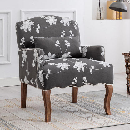 Leinen Sessel Retro Grau mit Lendenkissen & Holzbeinen