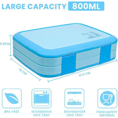 Bugucat Lunchbox 800ML Bento Box 5 Fächer Besteckset Blau