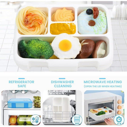 Bugucat Lunchbox 800ML Bento Box 5 Fächer Besteckset Blau