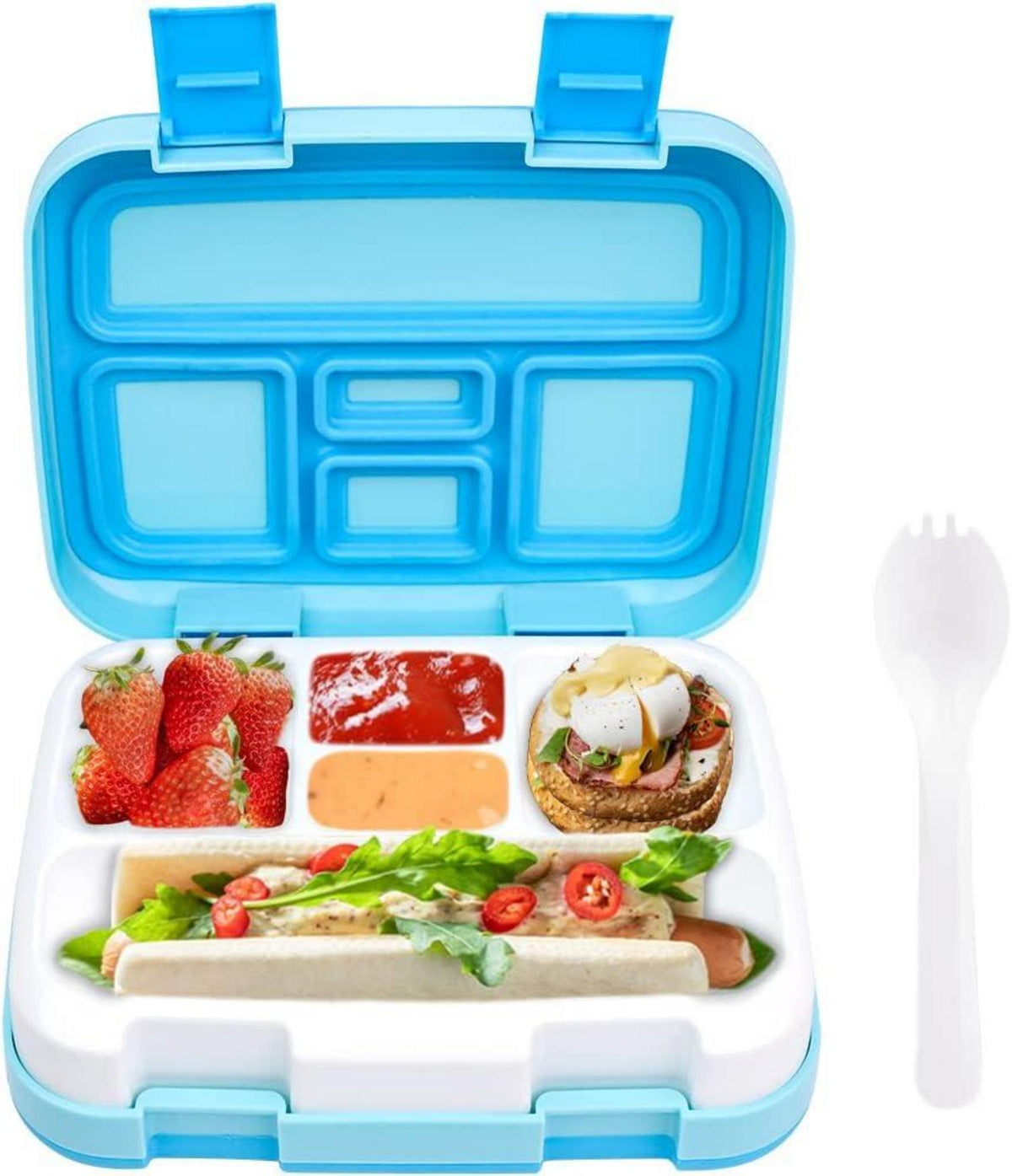 Lunchbox Bento Box Brotdose 5 Fächer Besteckset 800ML Blau