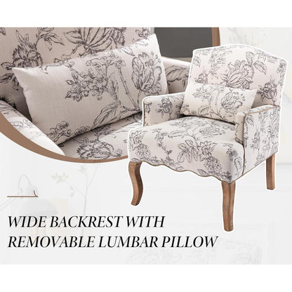 Leinen Ohrensessel Retro Wohnzimmer Sessel mit Holzbeinen Beige