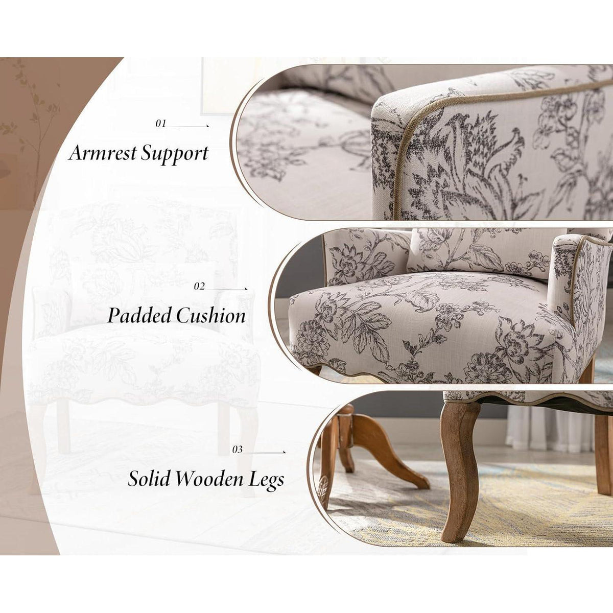 Leinen Ohrensessel Retro Wohnzimmer Sessel mit Holzbeinen Beige
