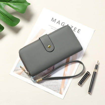 Damen Geldbörse groß RFID Schutz 14 Kartenfächer Leder dunkelgrau