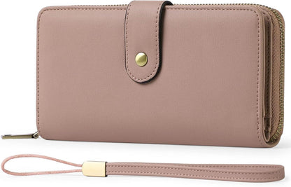 Geldbörse Damen RFID Groß - 14 Kartenfächer Leder - Rosa