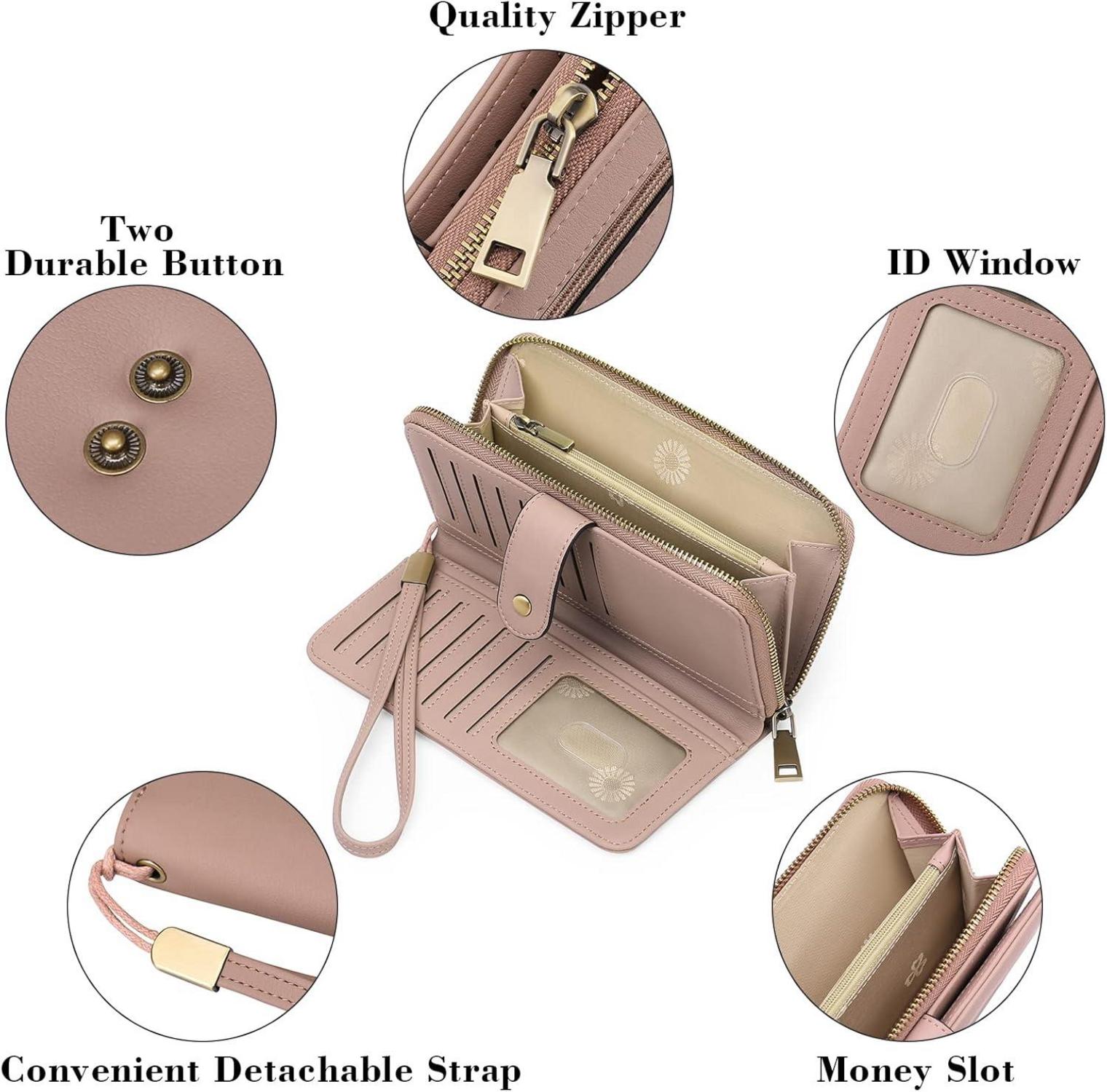 Geldbörse Damen RFID Groß - 14 Kartenfächer Leder - Rosa
