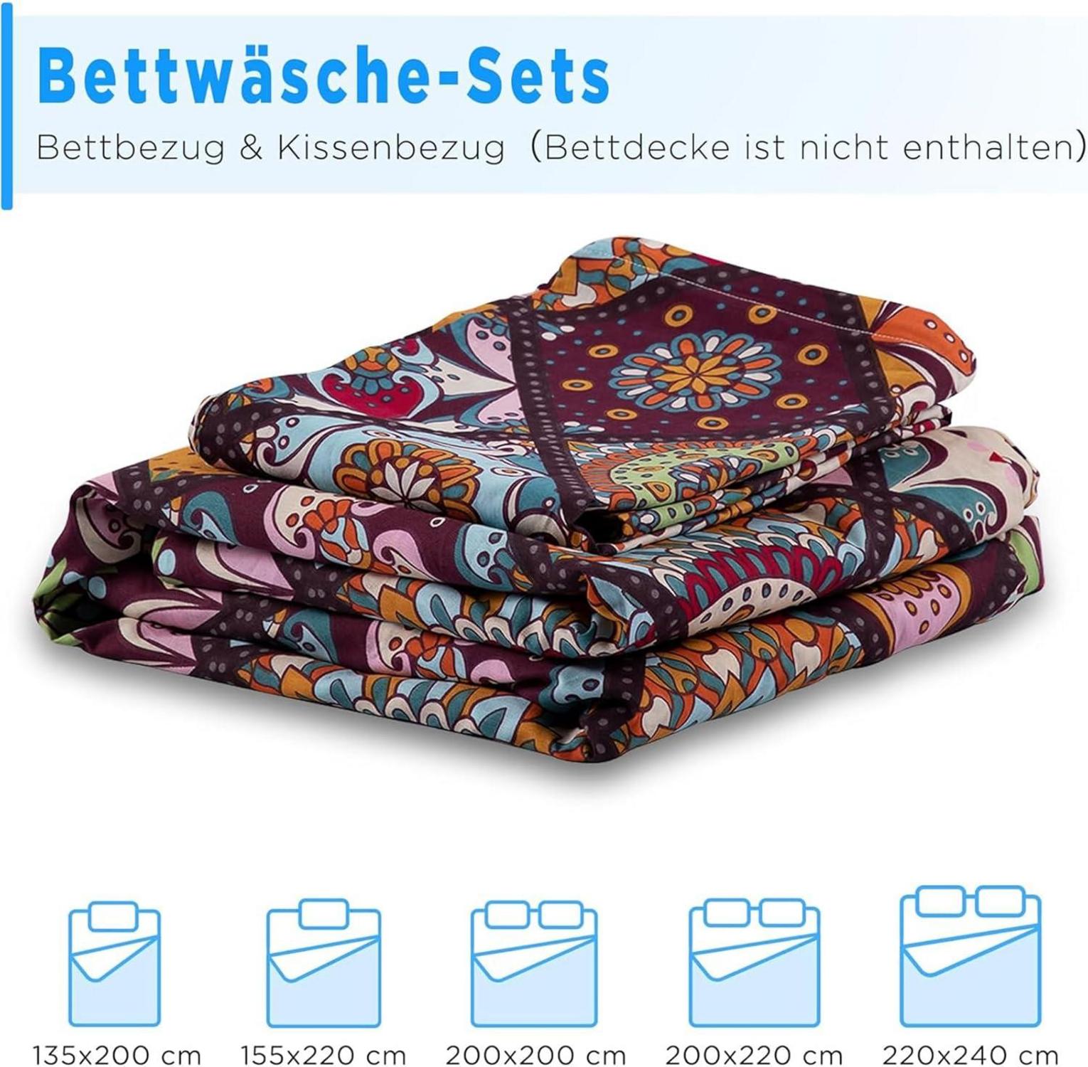 Bettwäsche Set 135x200 Baumwolle Bunt Renforcé Reißverschluss