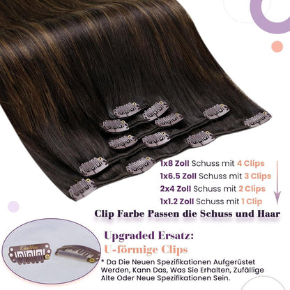 Echthaar Clip-In Haarverlängerung Braun Ombre 30cm