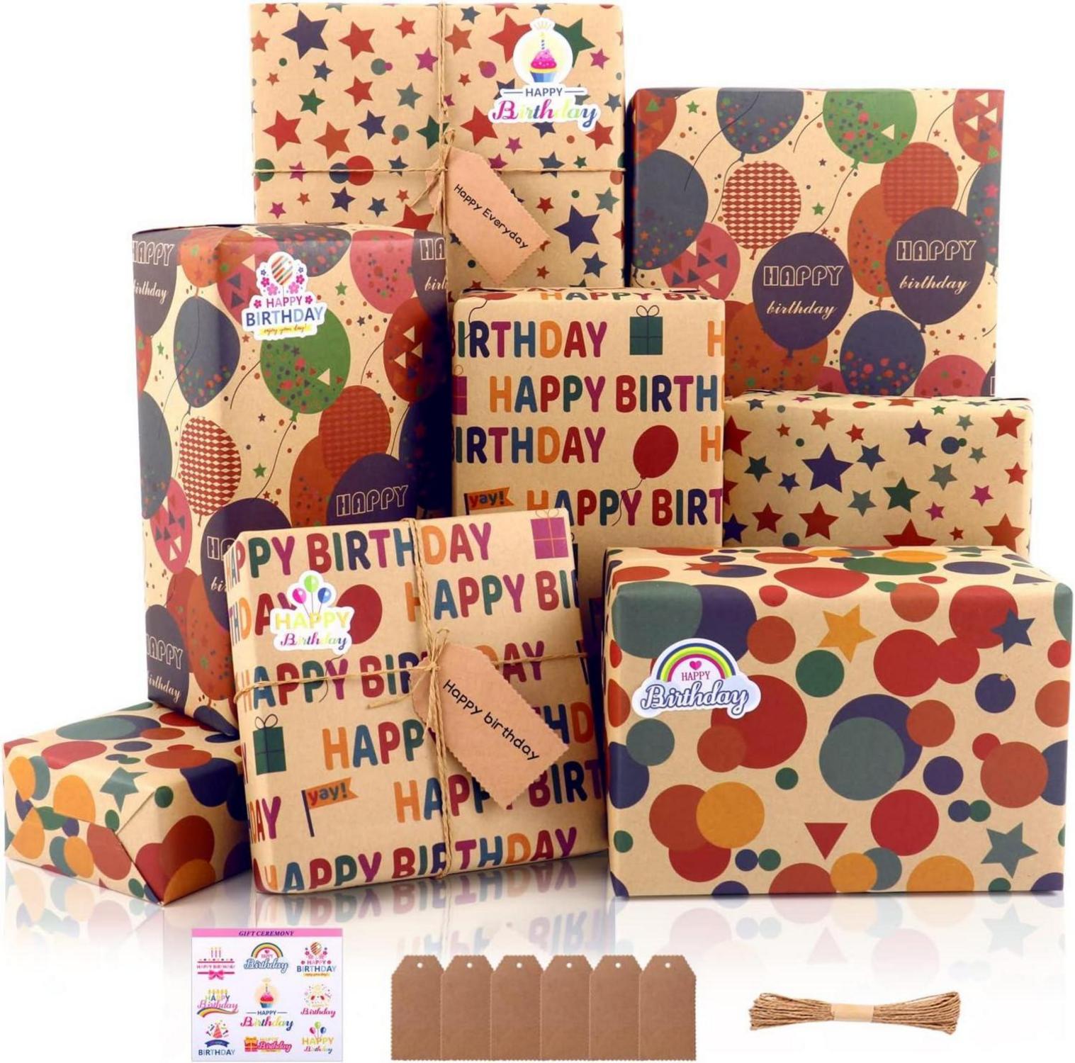 6er Set Geburtstags Geschenkpapier Kraftpapier Happy Birthday